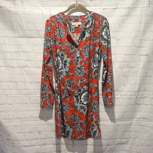 LOFT Deep Orange and Blue‎ Floral Long Sleeve Lightweight Dress Woman’s size XS